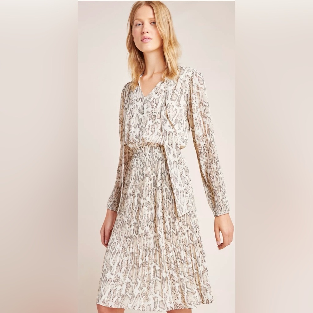 Current Air Olivia Snake Print Pleated Midi Dress Anthropologie MP Petite